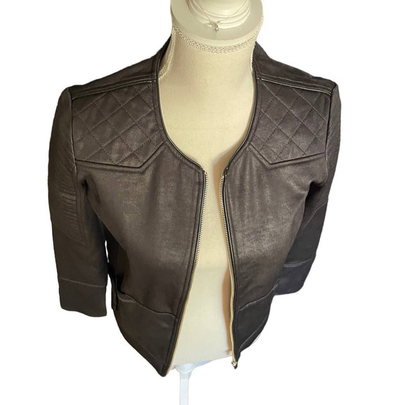 NWT The Kooples Sport Womens Full Zip Leather Jacket Long Sleeve Size S Black - Picture 3 of 7